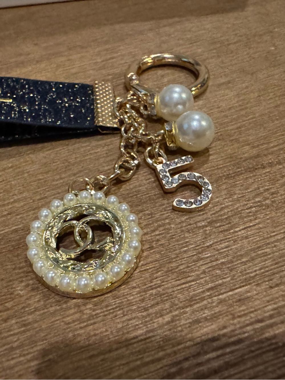 Black and Gold Logo Ribbon Keychain or Bag Charm - Picture 2 of 5